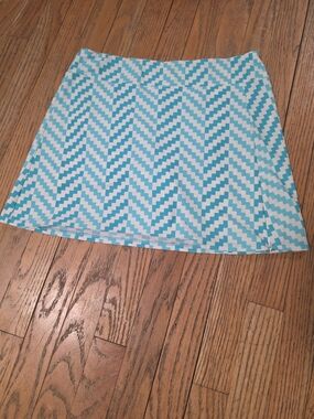Jude Connally Turquoise and White Chevron A-Line Skirt